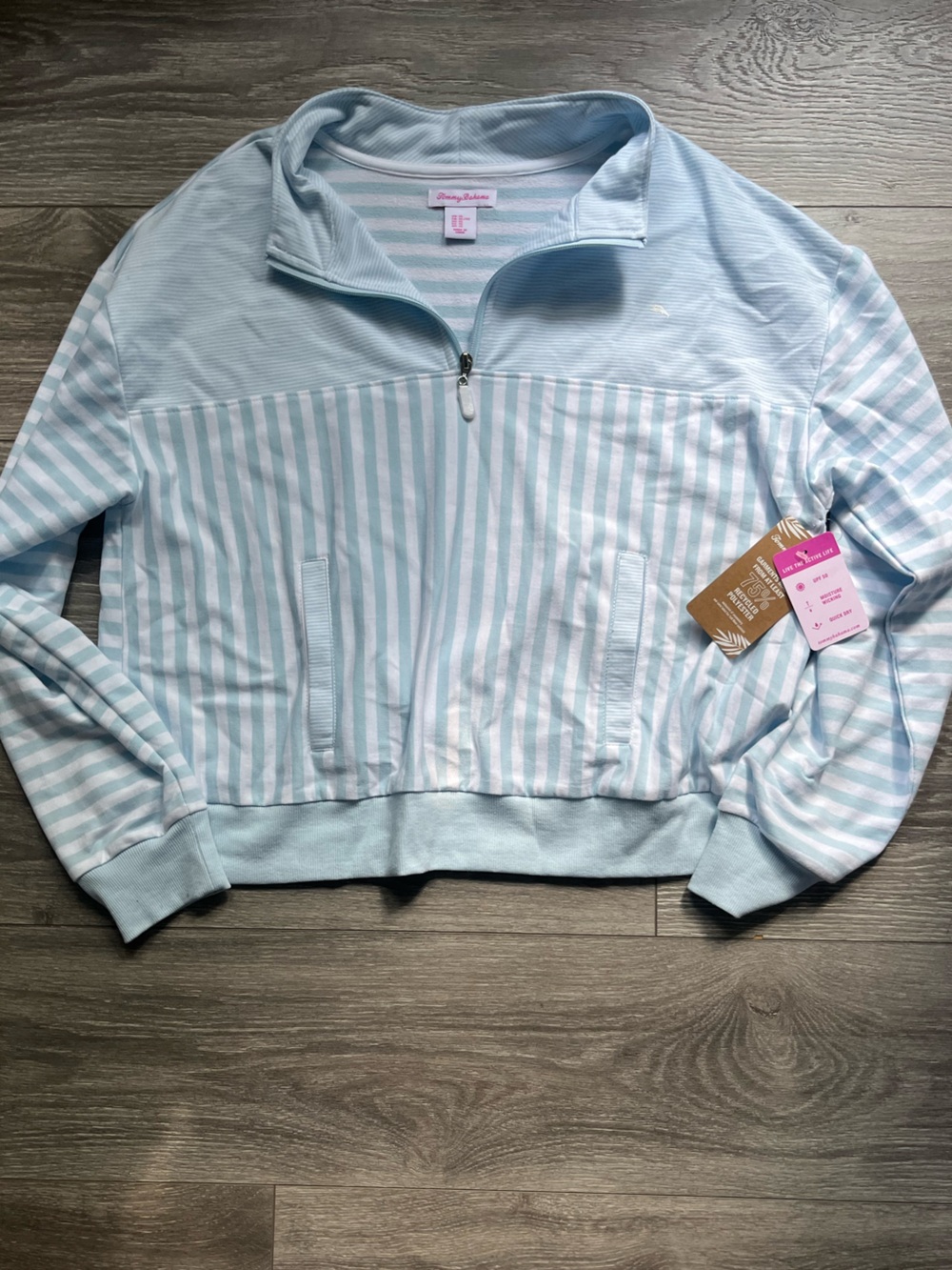 NEW Tommy Bahama Blue White Striped Cotton Blend Lightweight Quarter Zip Size XL